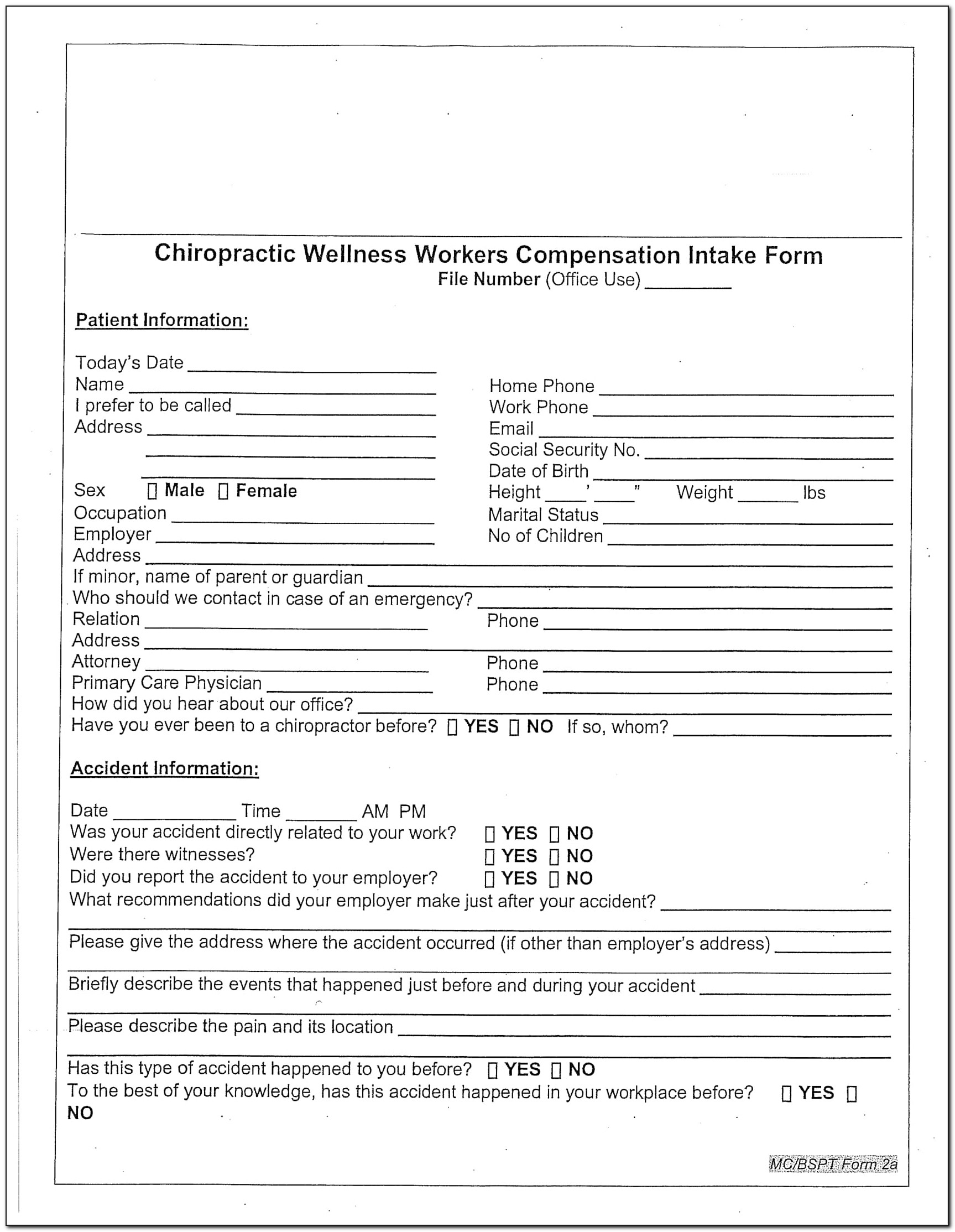 Sample Workers Compensation Intake Form