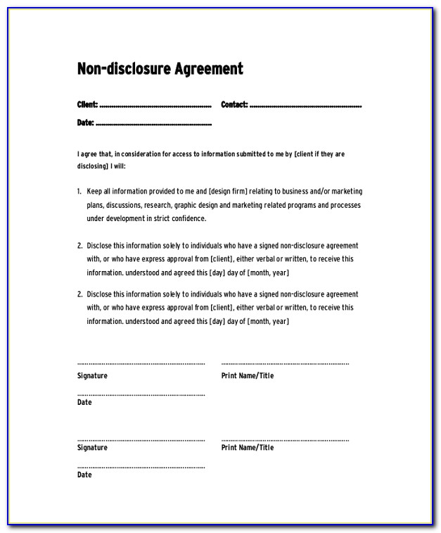 Short Form Non Disclosure Agreement
