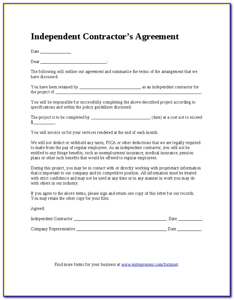 Simple Independent Contractor Agreement Form