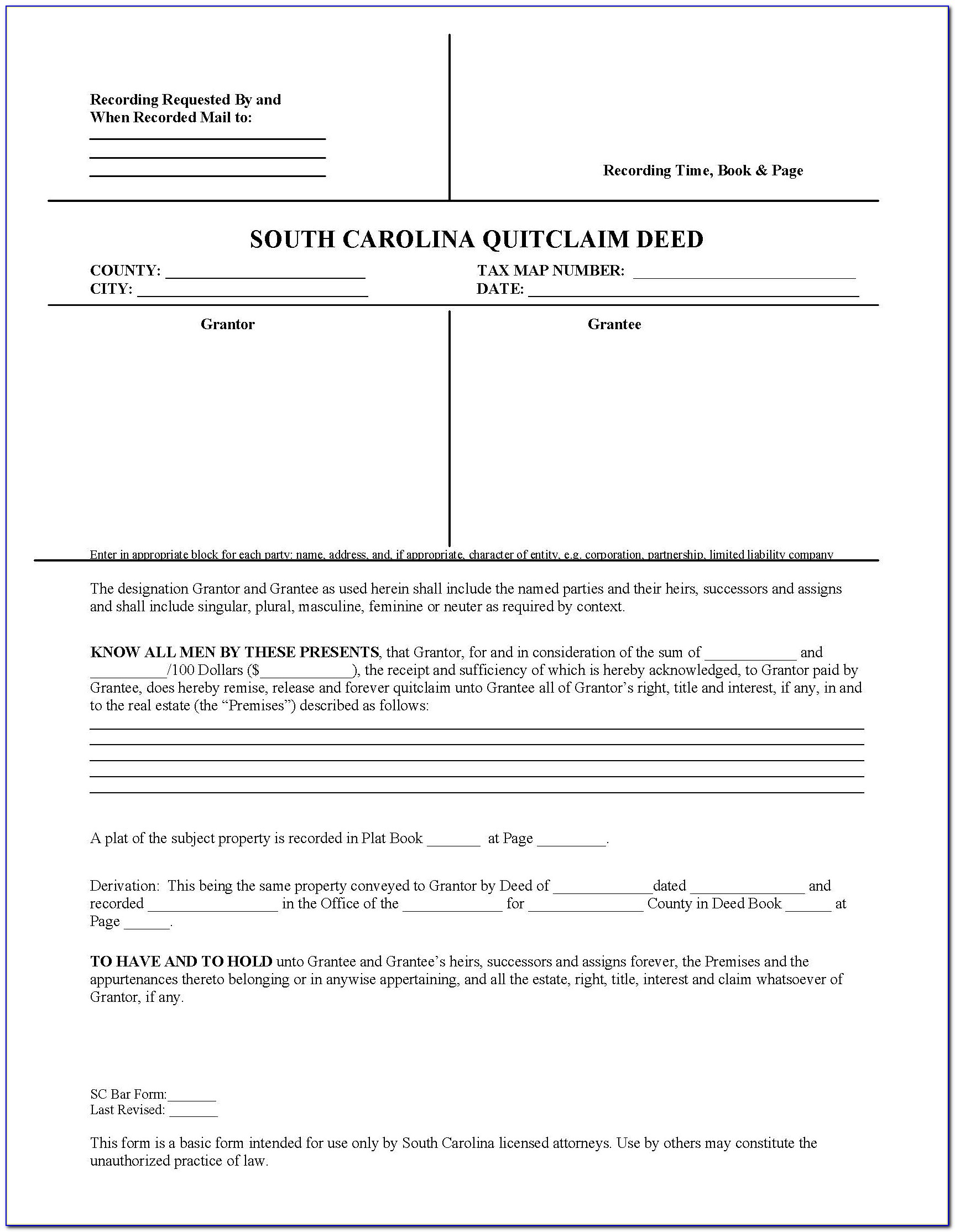 South Carolina Deed Form