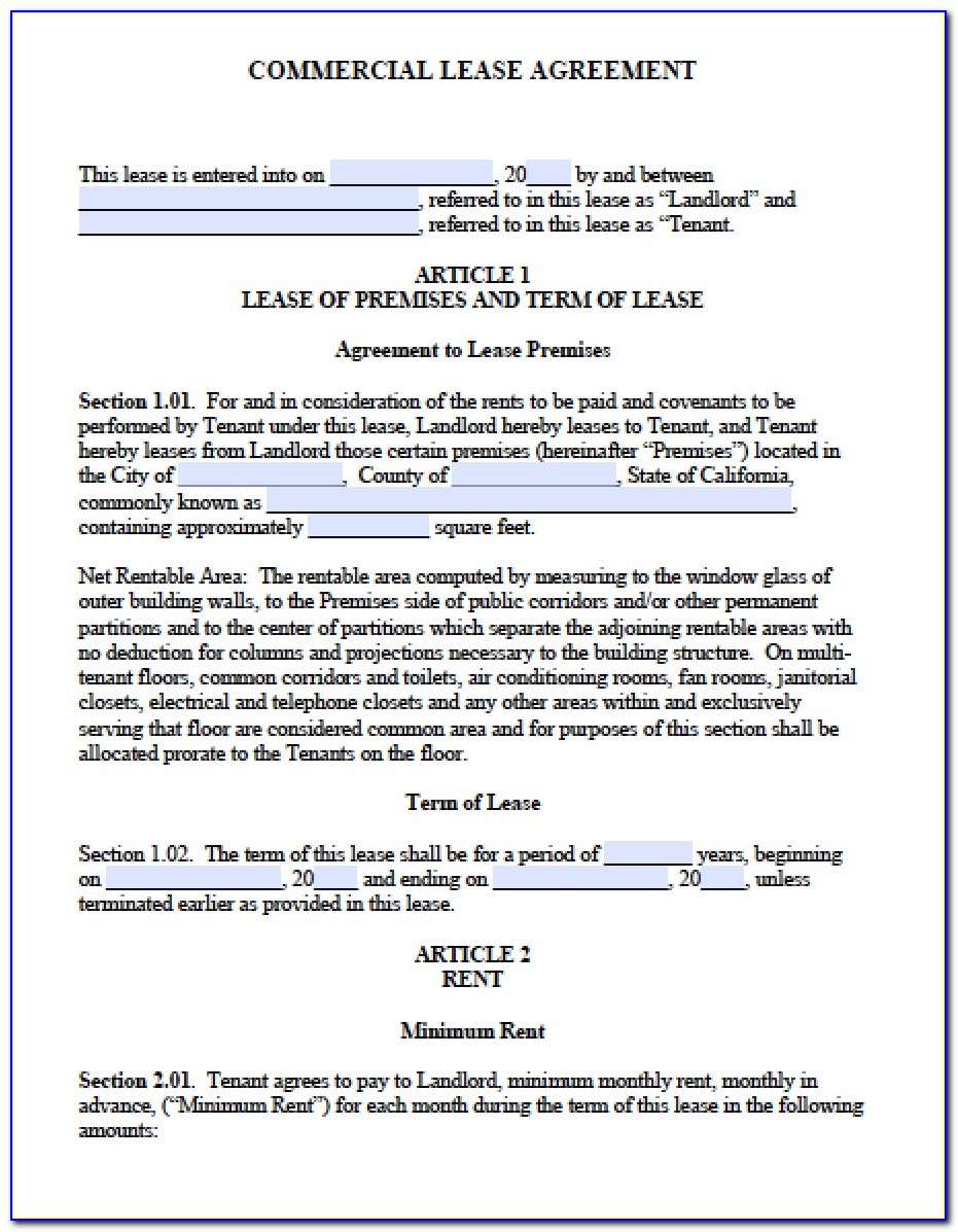 Standard Form Of Store Lease New York