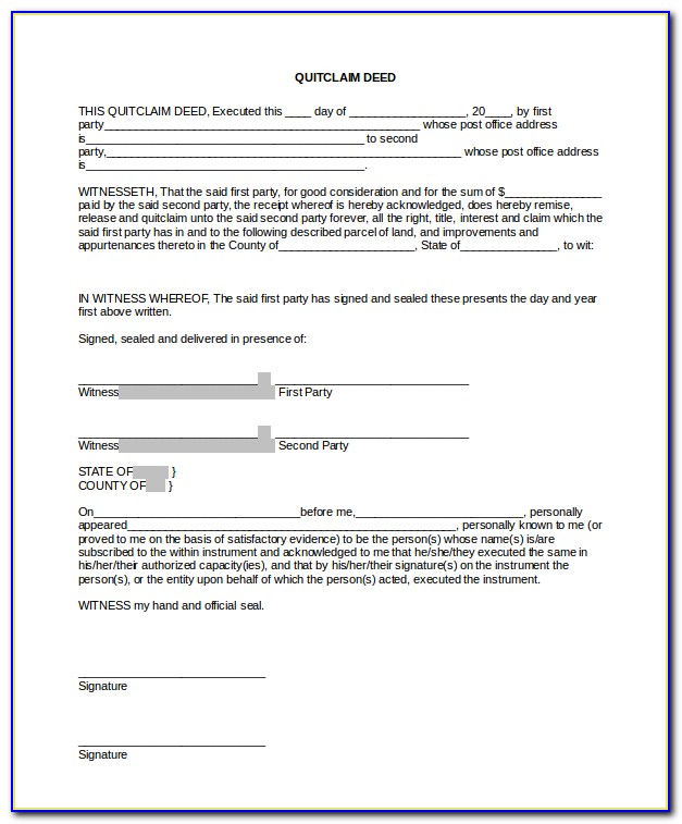 Standard Quit Claim Deed Form