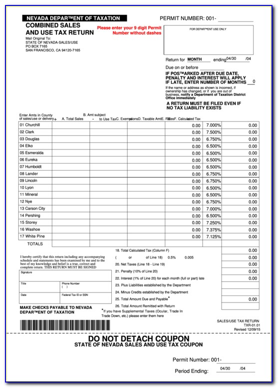 State Of Nevada Combined Sales And Use Tax Return Form