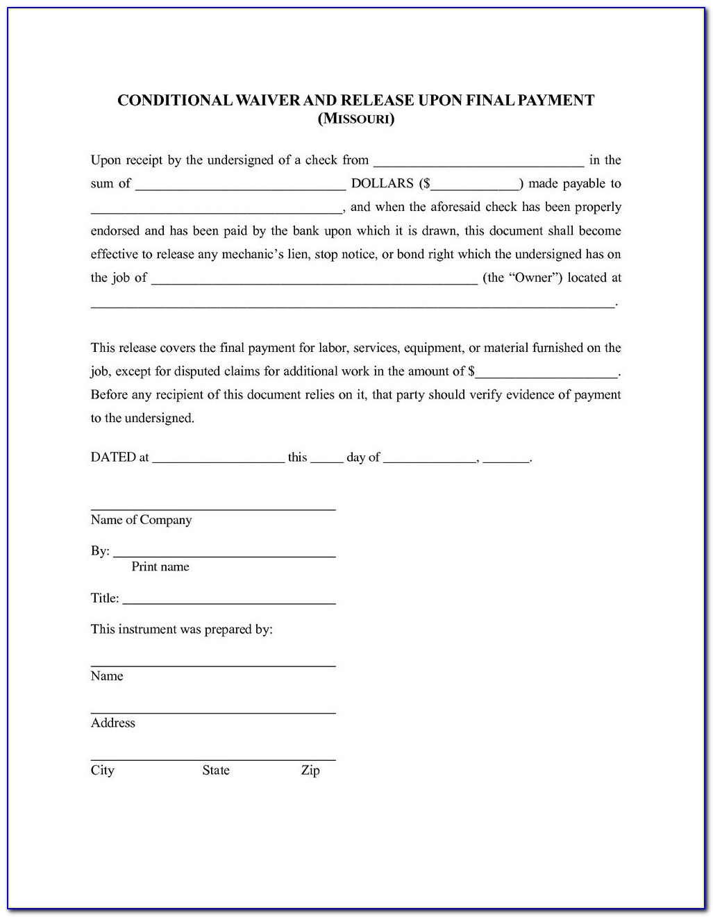 State Of Texas Mechanic's Lien Form