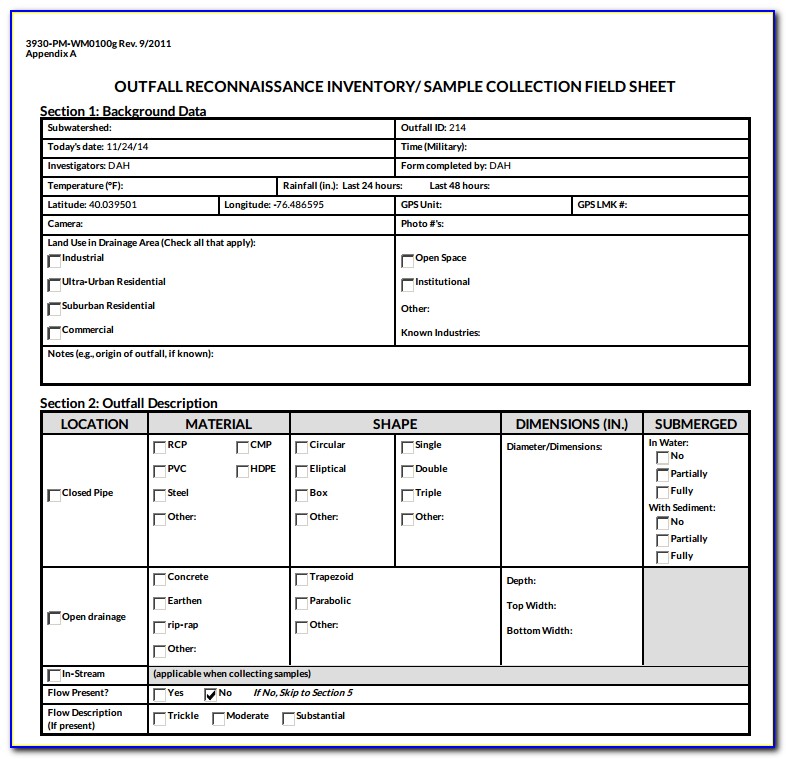 Stormwater Outfall Inspection Form