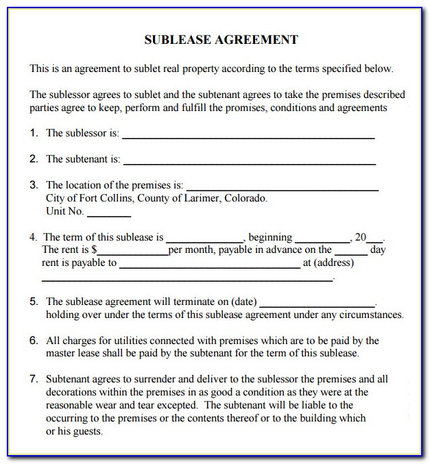 Sub Rent Agreement Format