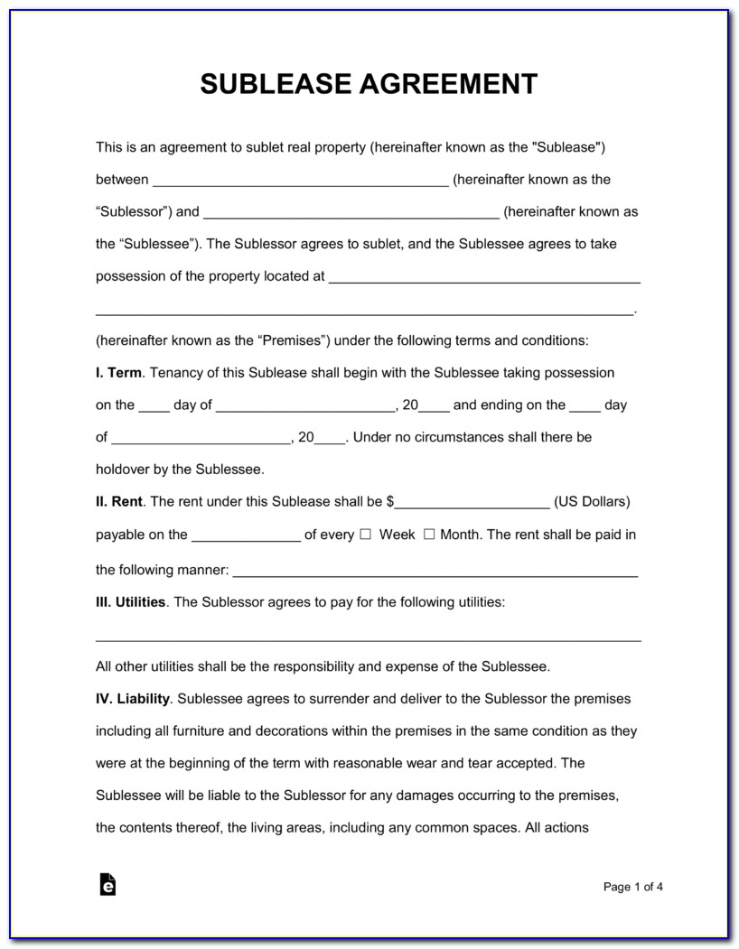 Sublet Lease Agreement Form