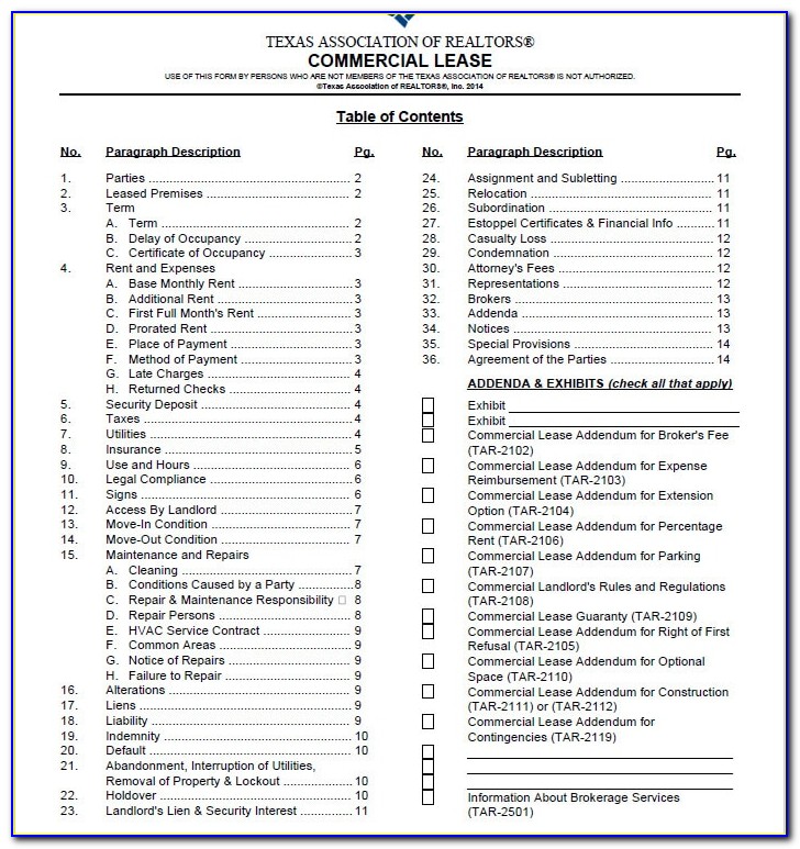 Tar Commercial Lease Form