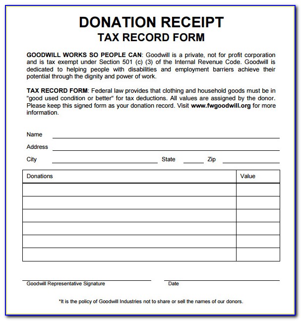 Tax Deduction Form For Donations