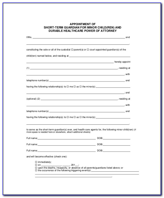 Temporary Guardianship Power Of Attorney Form