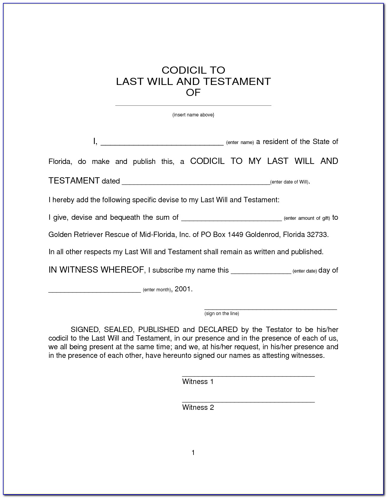 Texas Will And Last Testament Form