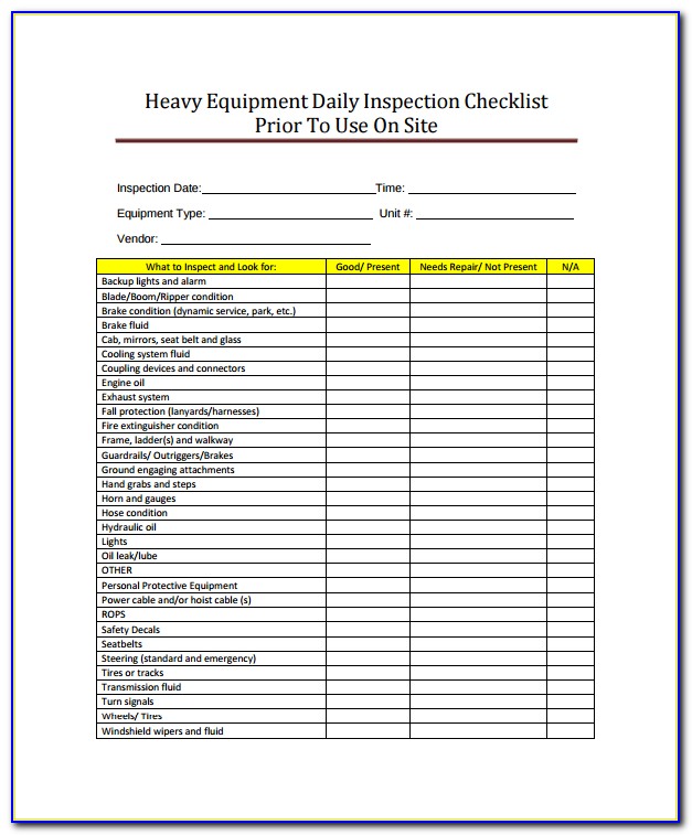 Tractor Inspection Form