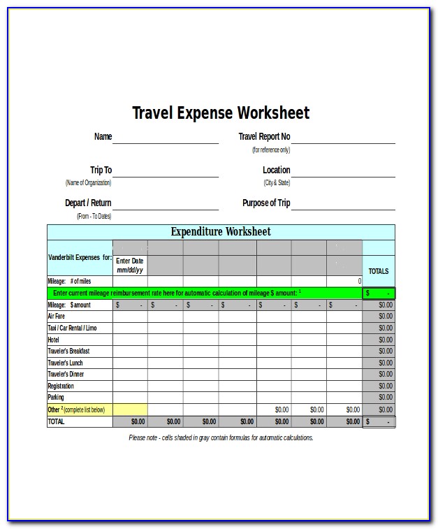 Travel Expense Format Excel