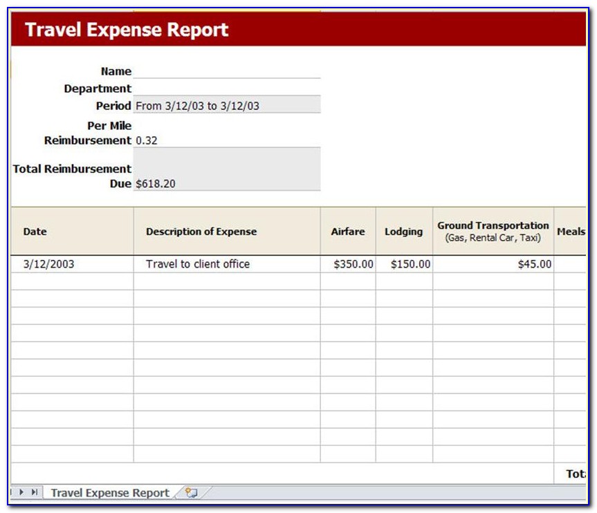 Travel Expense Reimbursement Form Excel