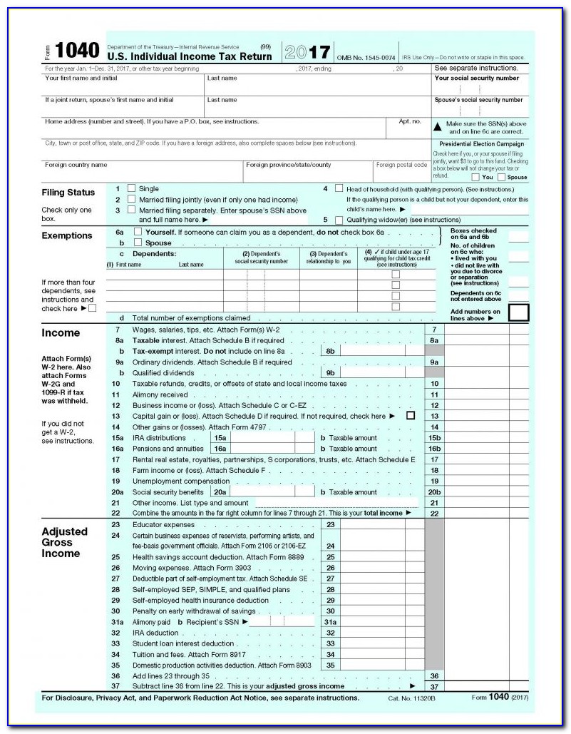 Us Gov 2017 Tax Forms 1040