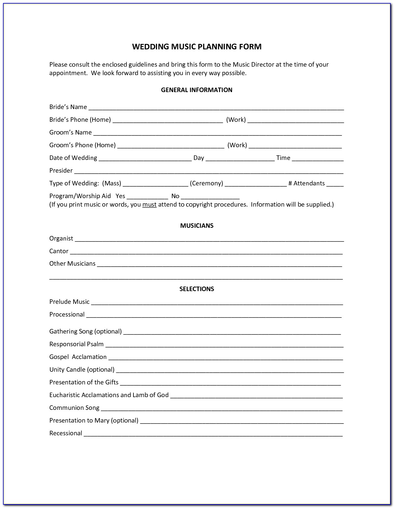 Wedding Planner Consultation Form Pdf