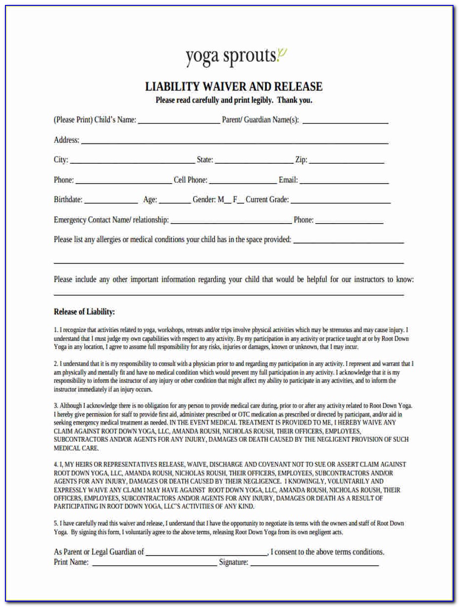 Yoga Waiver Form Template Uk
