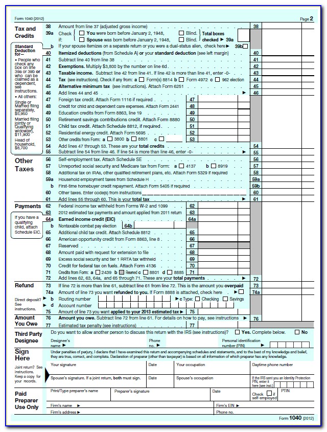 1040a Form 2012