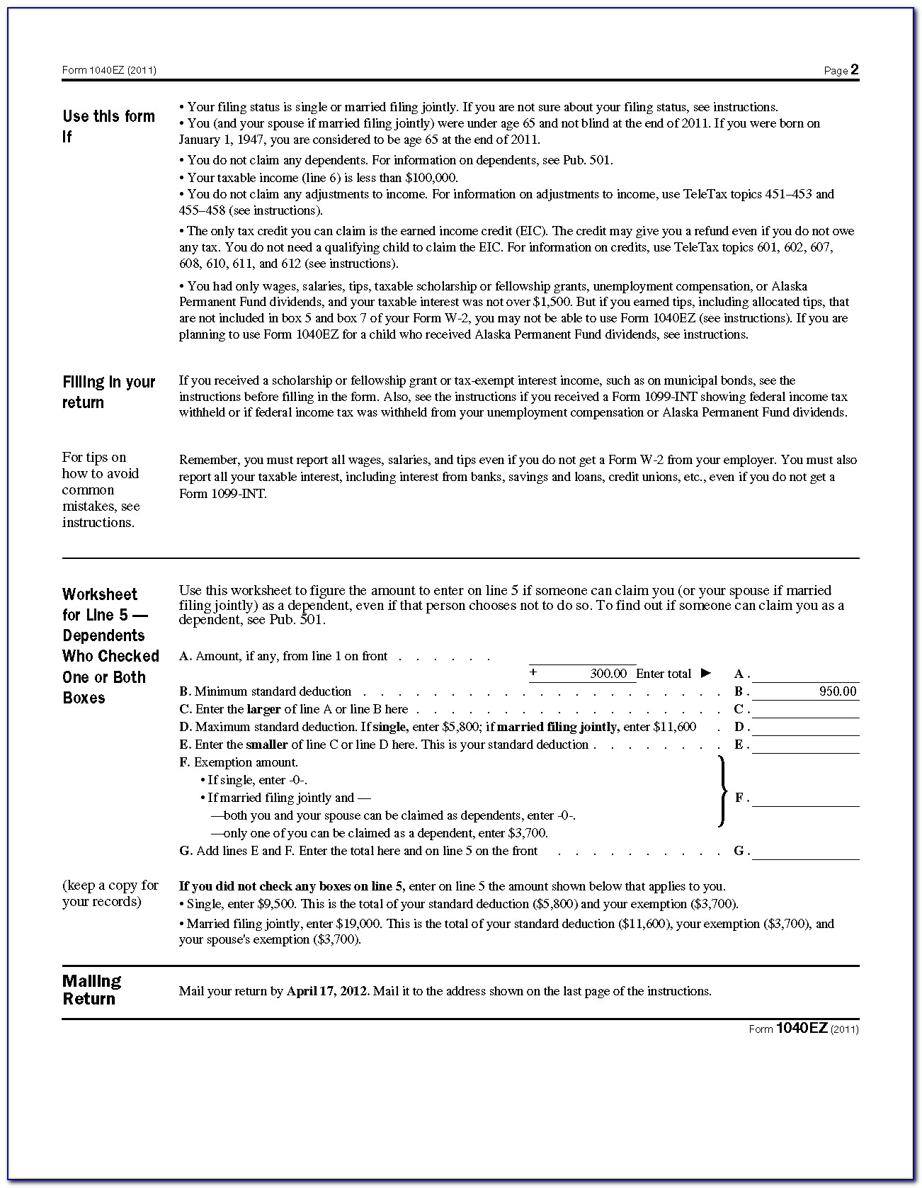 1040ez 2013 Tax Form