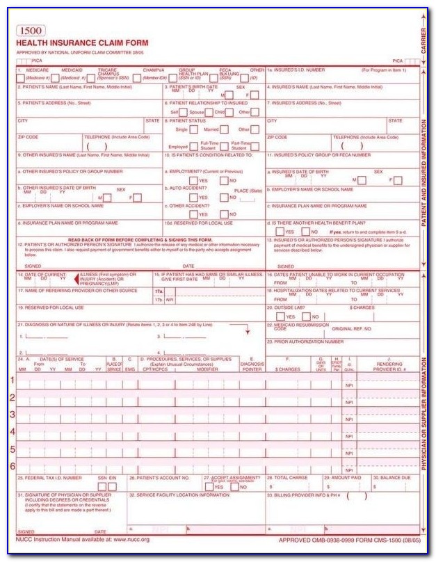1500 Claim Form Template 1500 Insurance Claim Form Template Inside Cms 1500 Form Printable