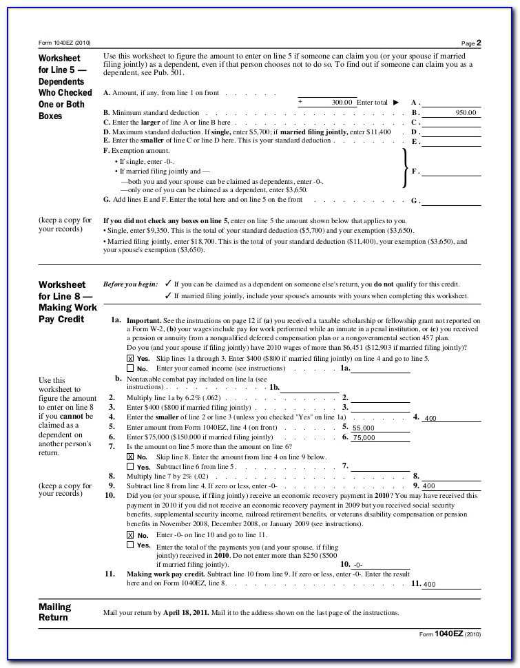 2010 Form 1040ez Instructions