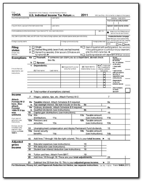 2011 Tax Forms 1040a