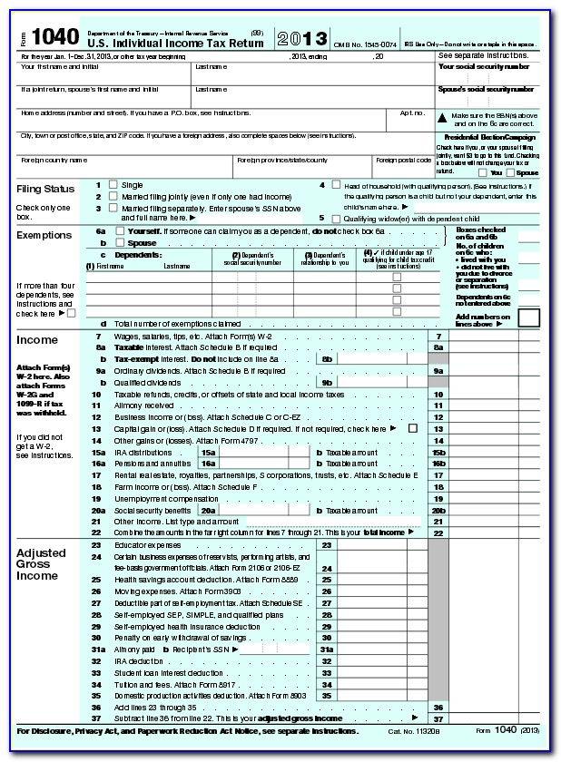 2013 Federal Tax Form 1040a