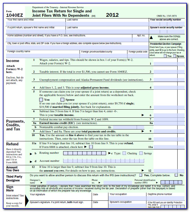 2013 Irs Tax Forms 1040ez