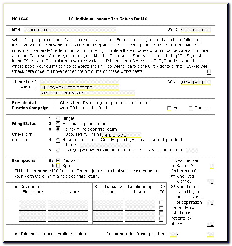 2013 North Carolina State Tax Form
