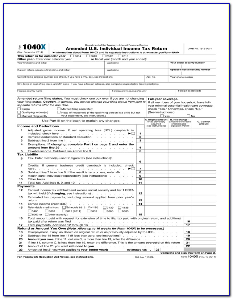 2014 Individual Tax Return Form