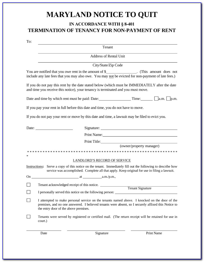 30 Day Eviction Notice Form Maryland