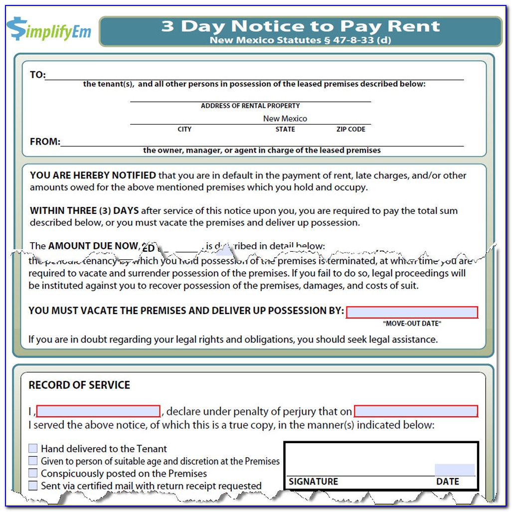 30 Day Eviction Notice Form New Mexico