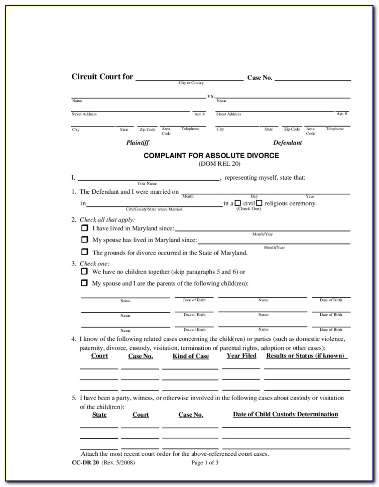 Absolute Divorce Forms Maryland