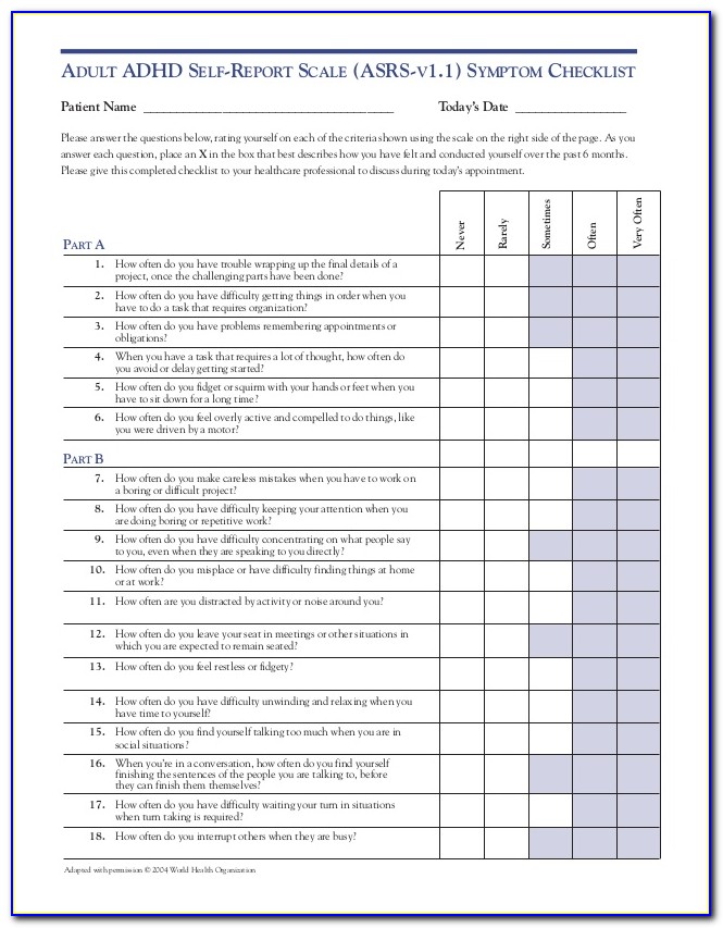 Adhd Evaluation Form