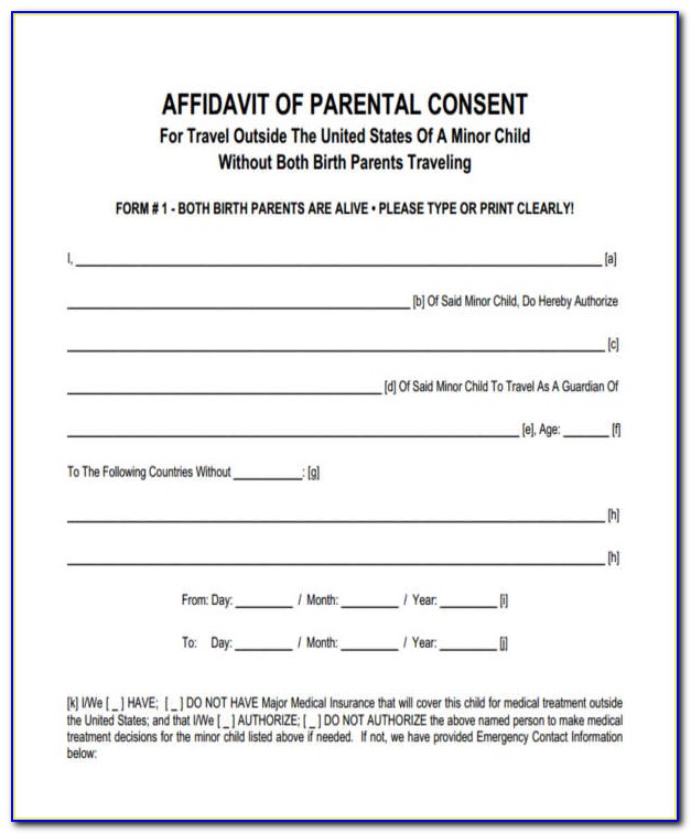 Affidavit Of Parental Consent Form For Travel