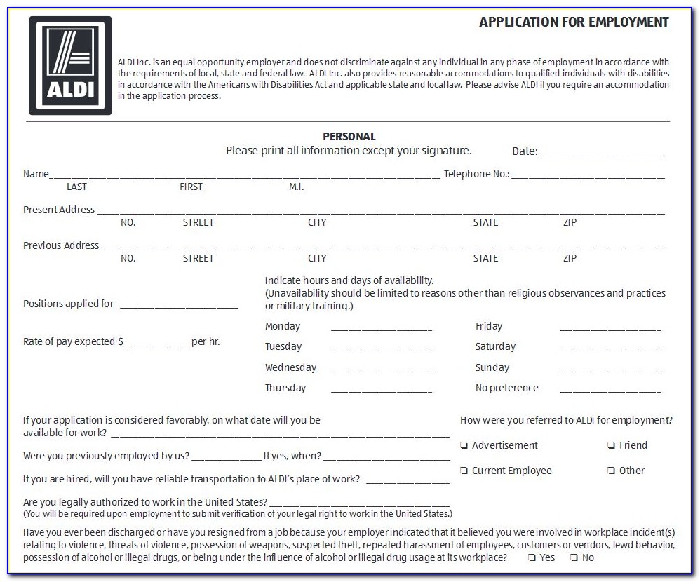 Aldi Job Application Form Uk