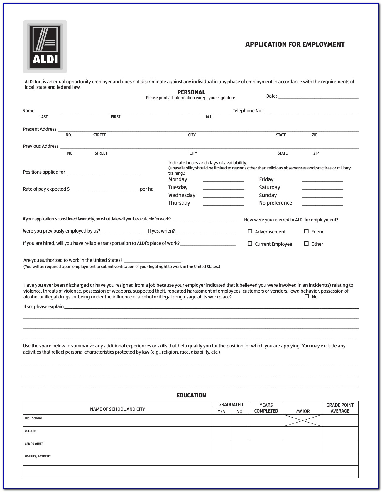 Aldi Jobs Application Form Download