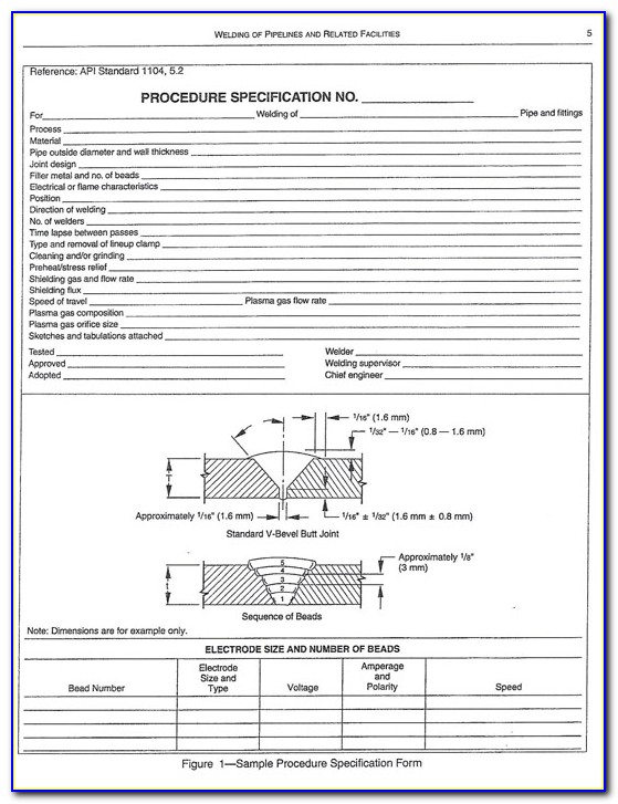 Api 1104 Welding Procedure Specification Form