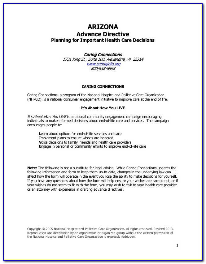 Arizona Advanced Healthcare Directive Form