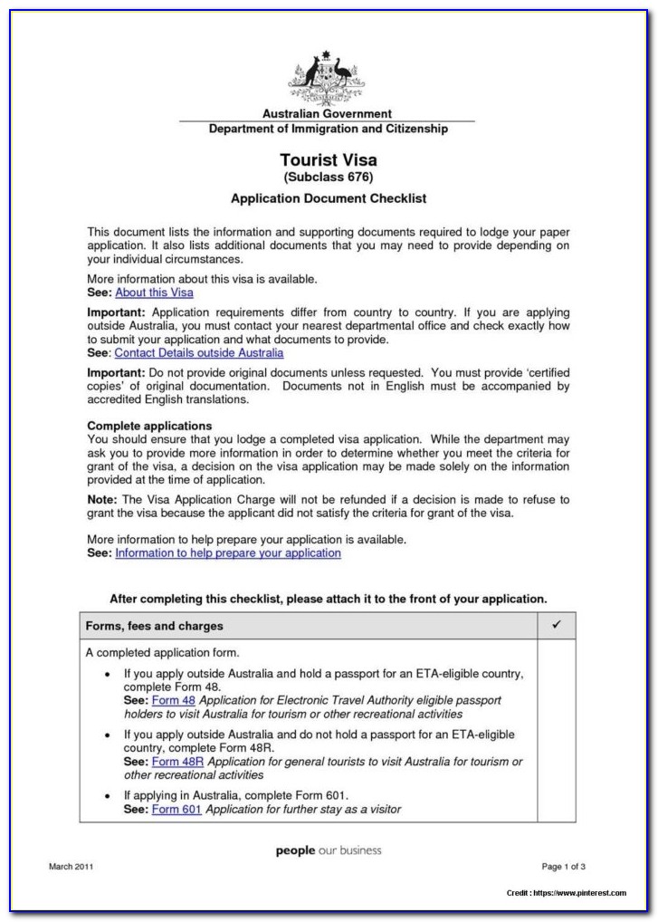 Australian Visitor Visa Application Form