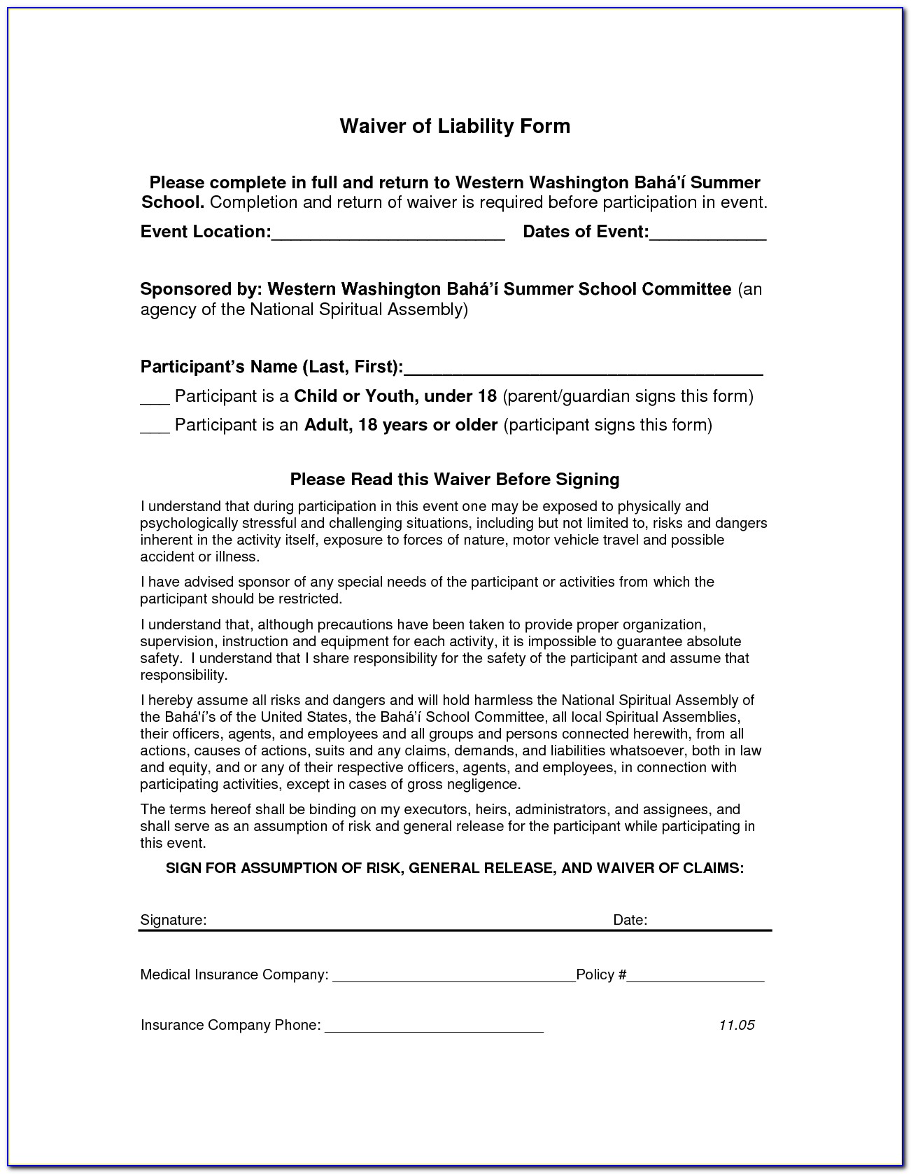 Auto Accident Release Of Liability Form Pdf