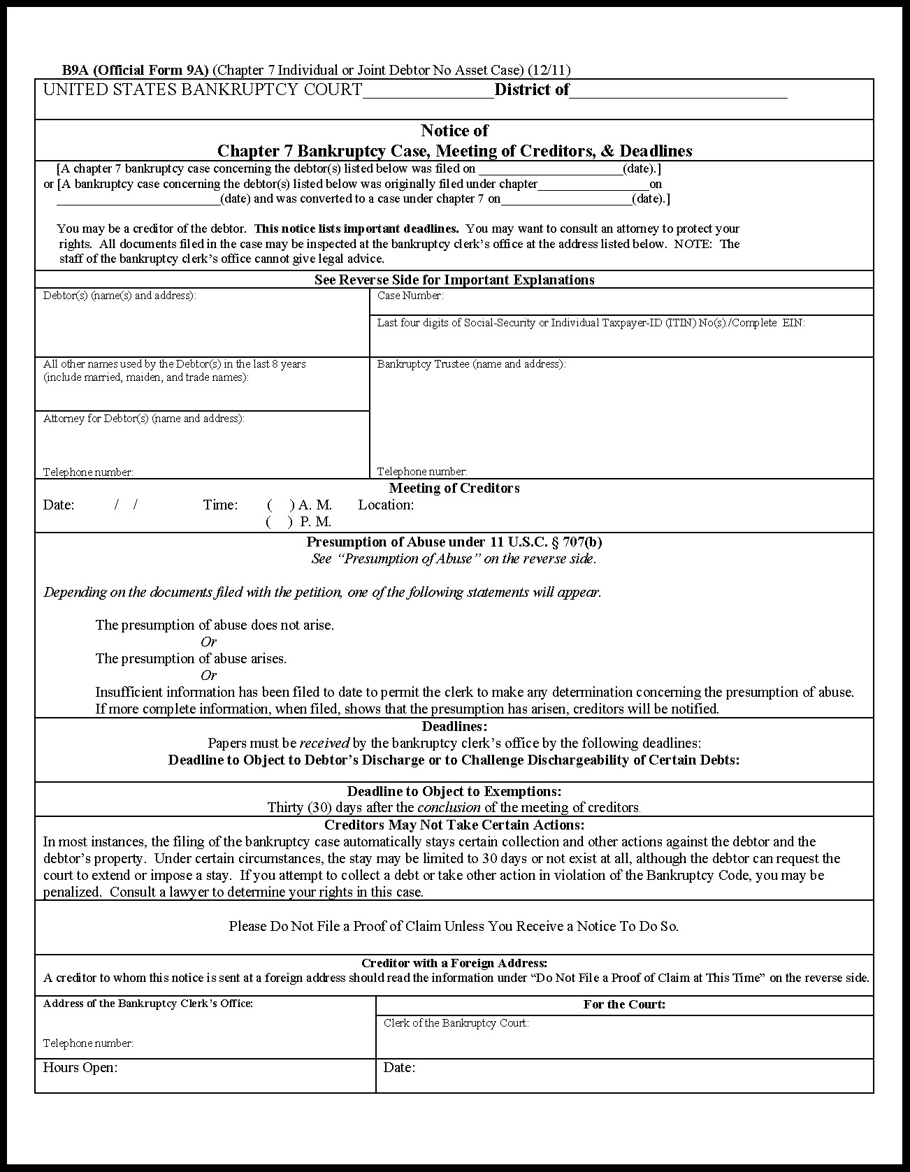 Bankruptcy Petition Form 6.7