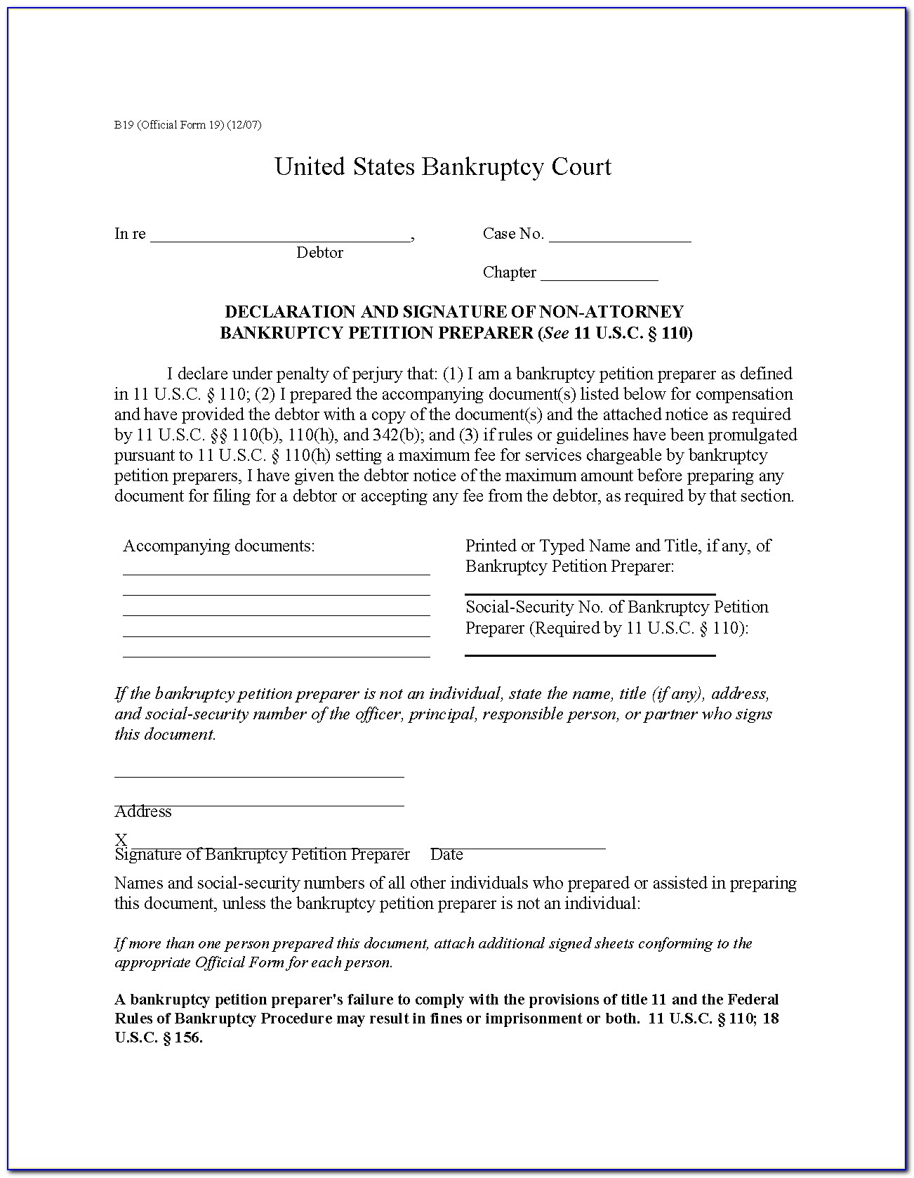 Bankruptcy Petition Forms
