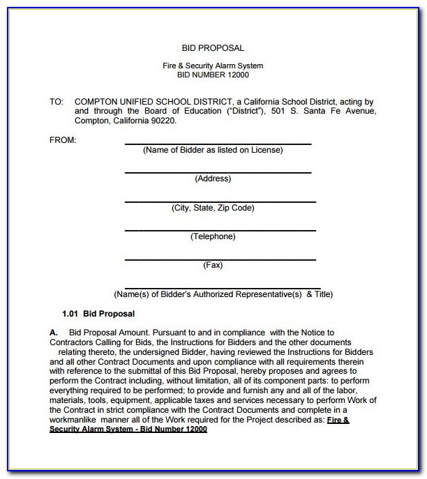 Bid Proposal Form Pdf