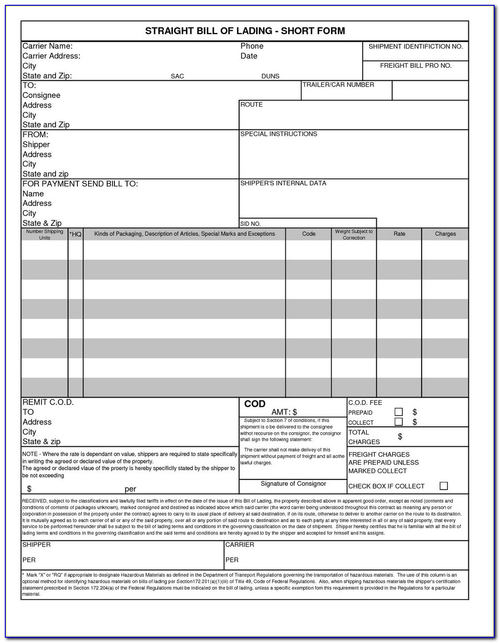 Bill Of Lading Form How To Fill Out