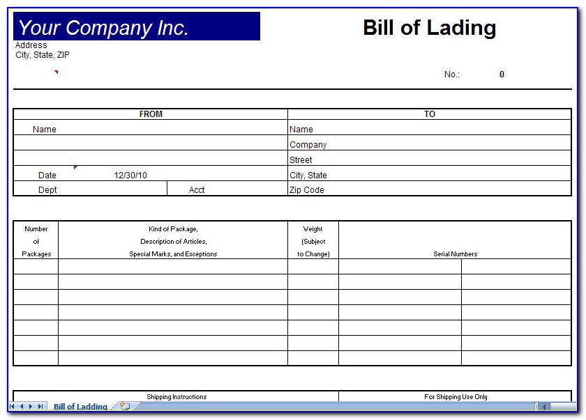 Bill Of Lading Sample Form