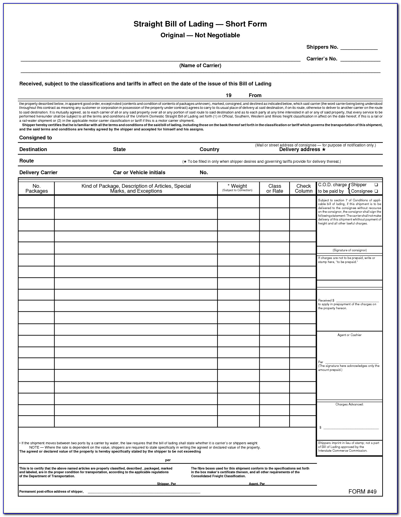 Bill Of Lading Template Download