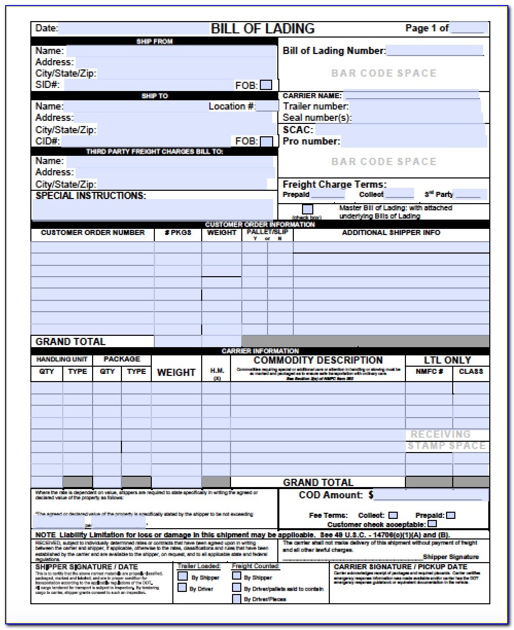 Bill Of Ladings Forms