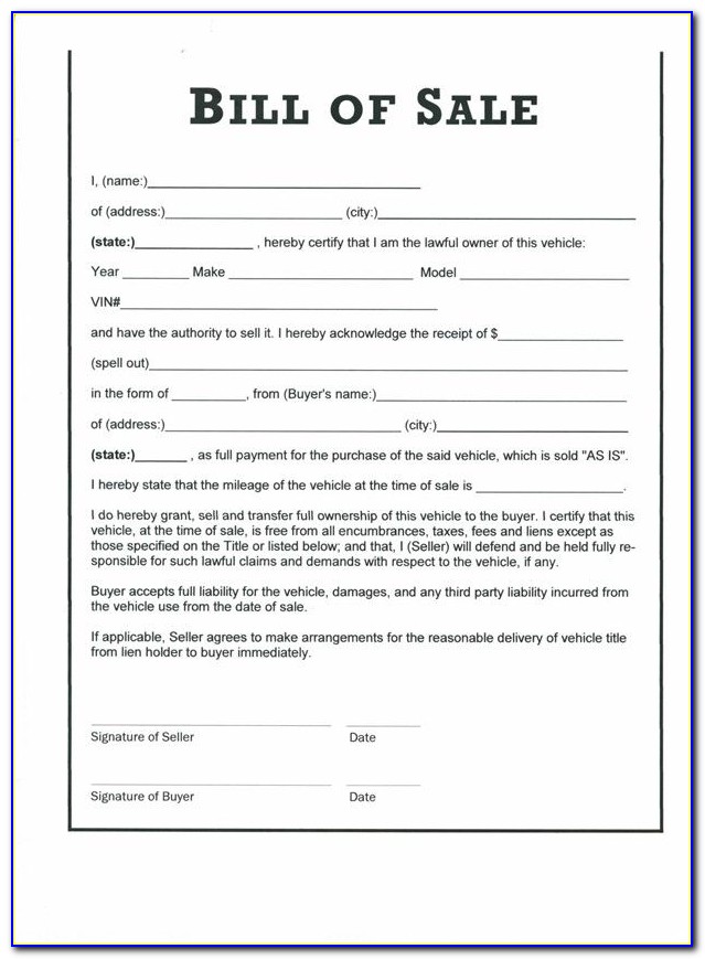 Bill Of Sale Form Free Template