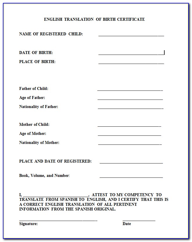 Birth Certificate Translation Form Pdf